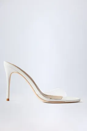 Almond-Toe Heeled Mules in Transparent PVC