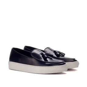 Ambrogio Bespoke Custom Men's Shoes Black & Navy Polished/ Calf-Skin Leather Slip-on Sneakers (AMB2005)