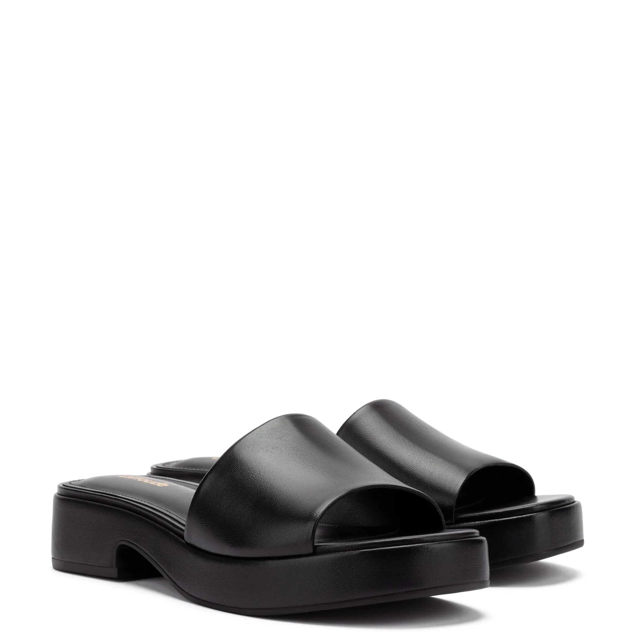 Athena Flatform Sandal In Black Leather