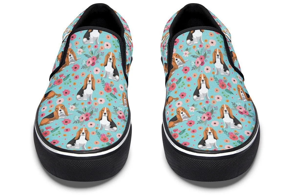 Basset Hound Flower Slip-On Shoes