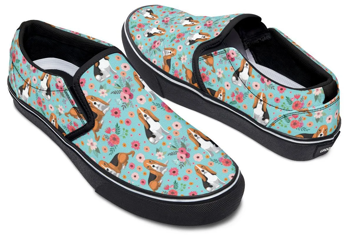 Basset Hound Flower Slip-On Shoes