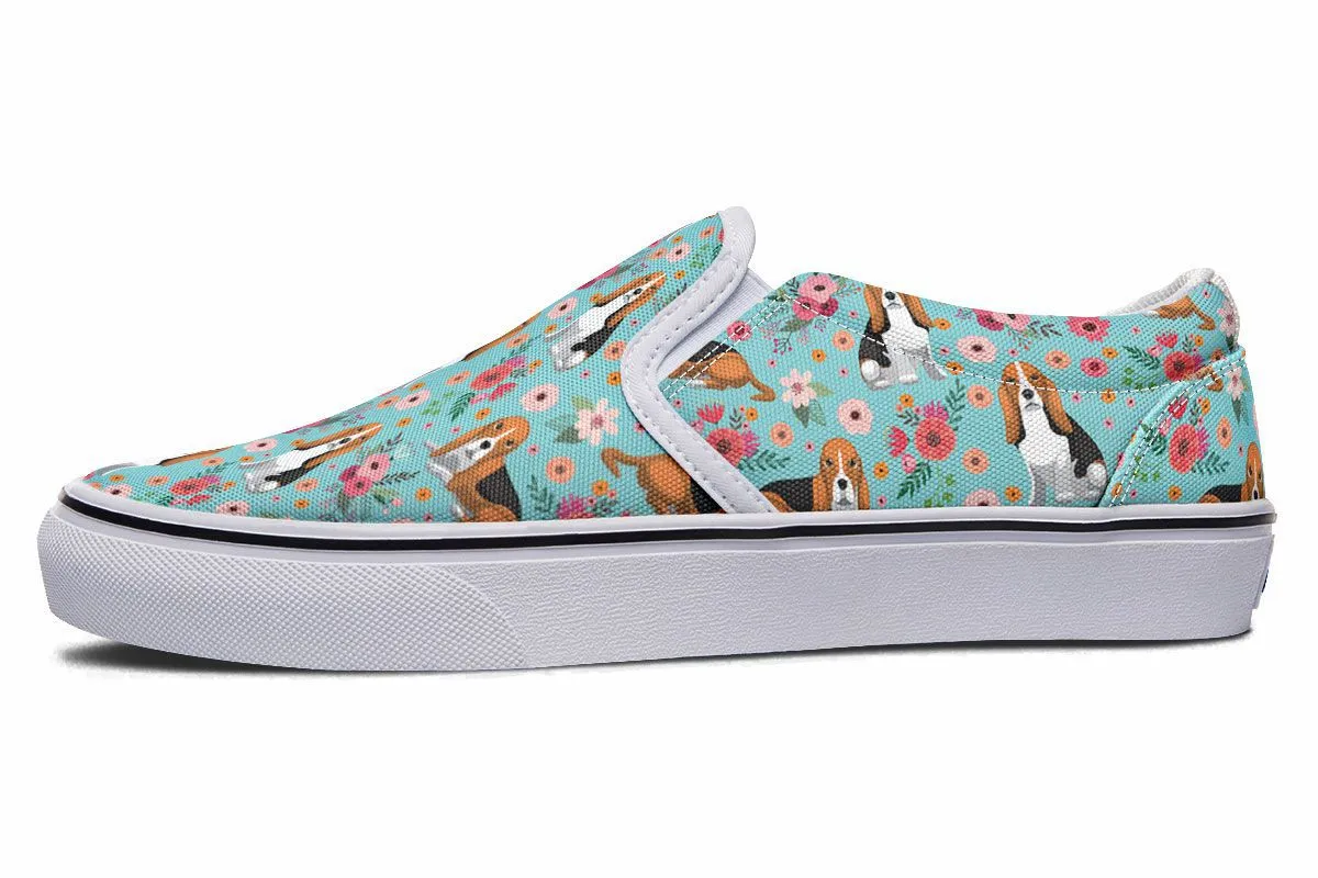 Basset Hound Flower Slip-On Shoes