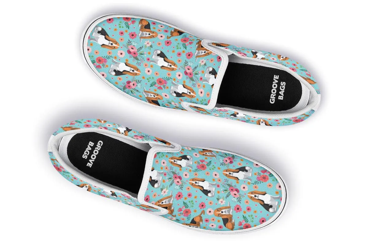 Basset Hound Flower Slip-On Shoes