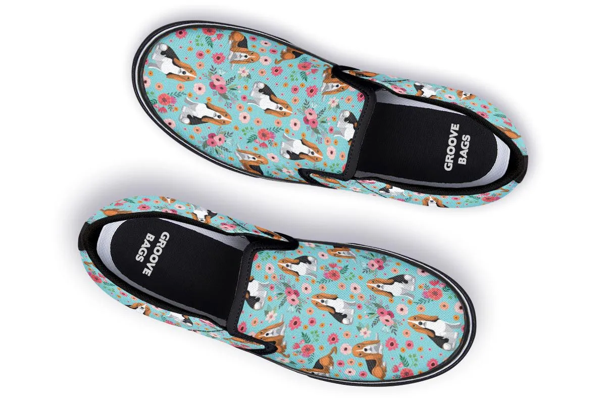 Basset Hound Flower Slip-On Shoes