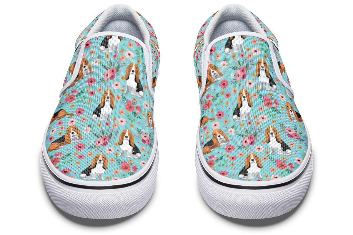 Basset Hound Flower Slip-On Shoes