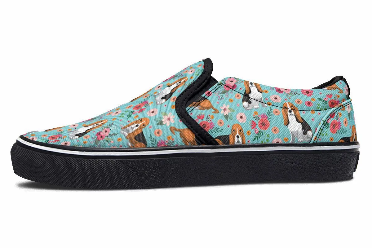 Basset Hound Flower Slip-On Shoes