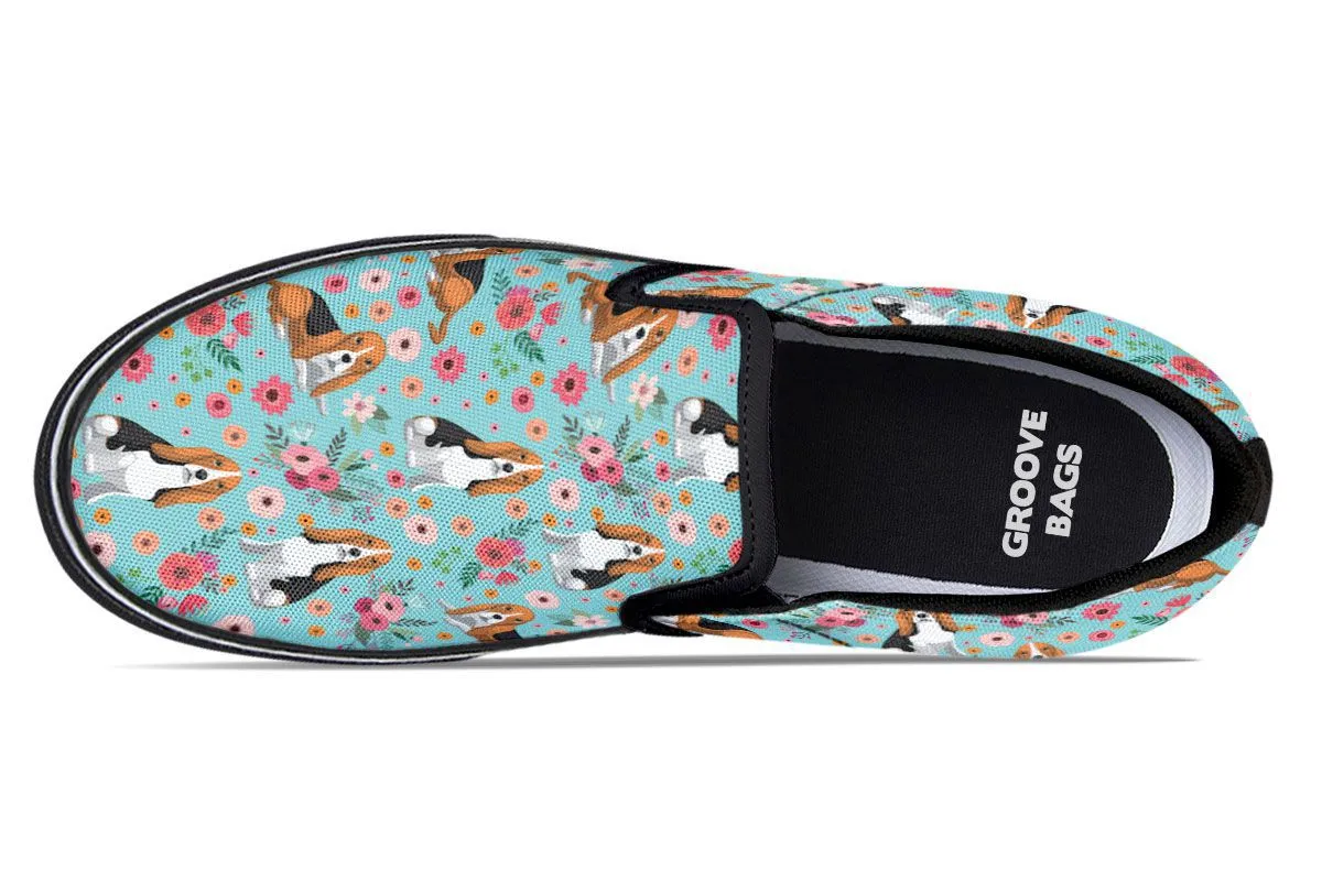 Basset Hound Flower Slip-On Shoes