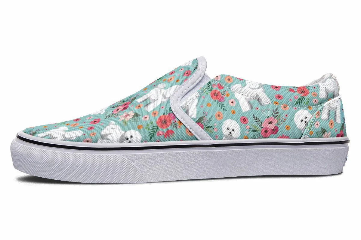 Bichon Frise Flower Slip-On Shoes