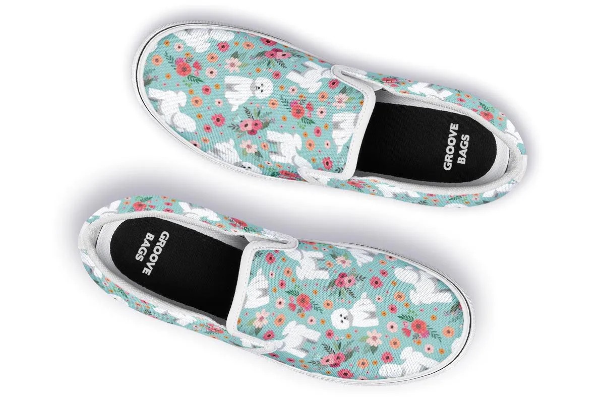 Bichon Frise Flower Slip-On Shoes