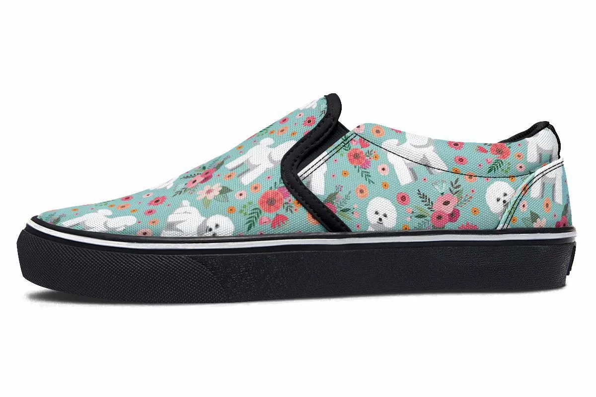 Bichon Frise Flower Slip-On Shoes