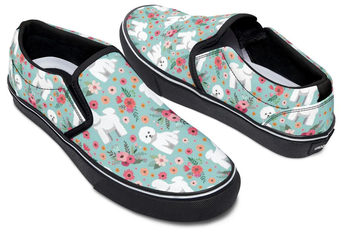 Bichon Frise Flower Slip-On Shoes