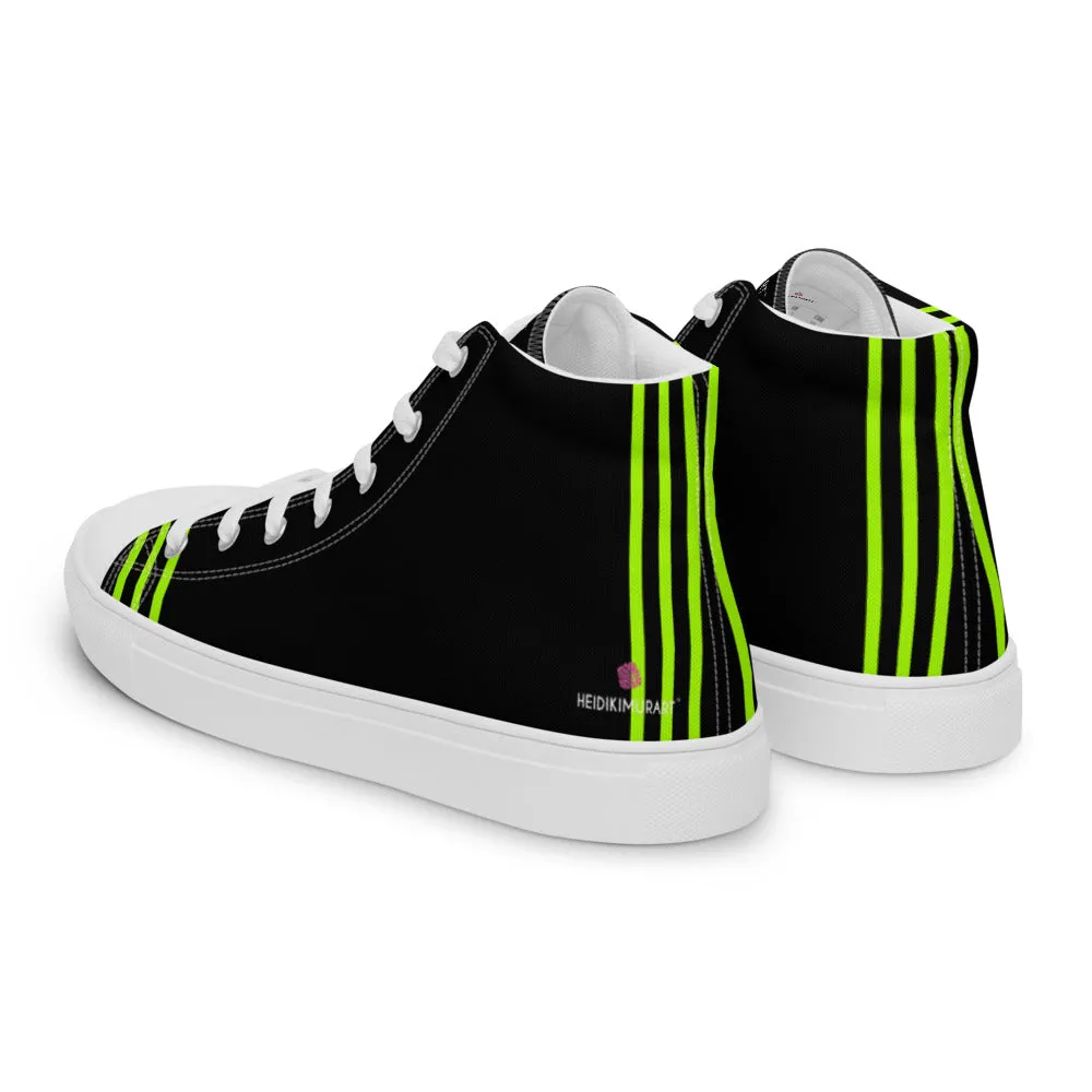 Black Green Striped Women's Sneakers, Neon Green Stripes High Top Tennis Shoes For Ladies