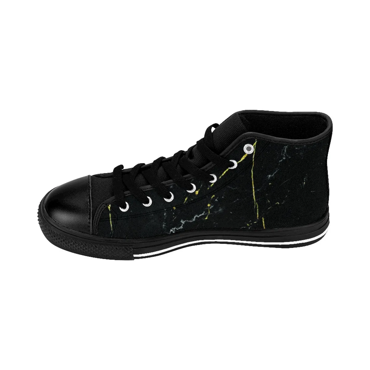 Black Marble Print Men's High Tops, Abstract Print Men's High-Top Sneakers Tennis Shoes