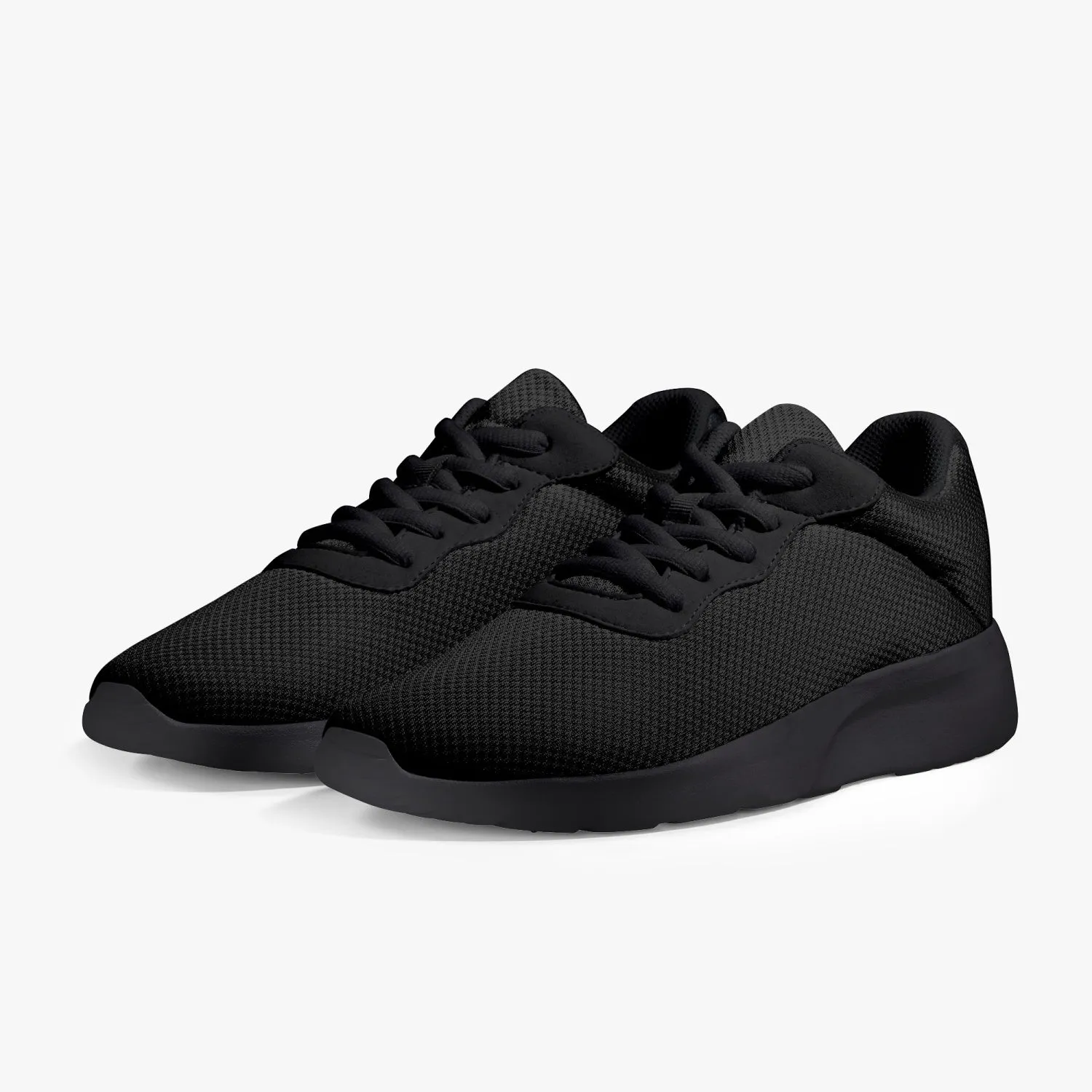 Black Solid Color Unisex Sneakers, Soft Solid Black Color Best Lifestyle Unisex Casual Designer Mesh Running Shoes With Black Soles