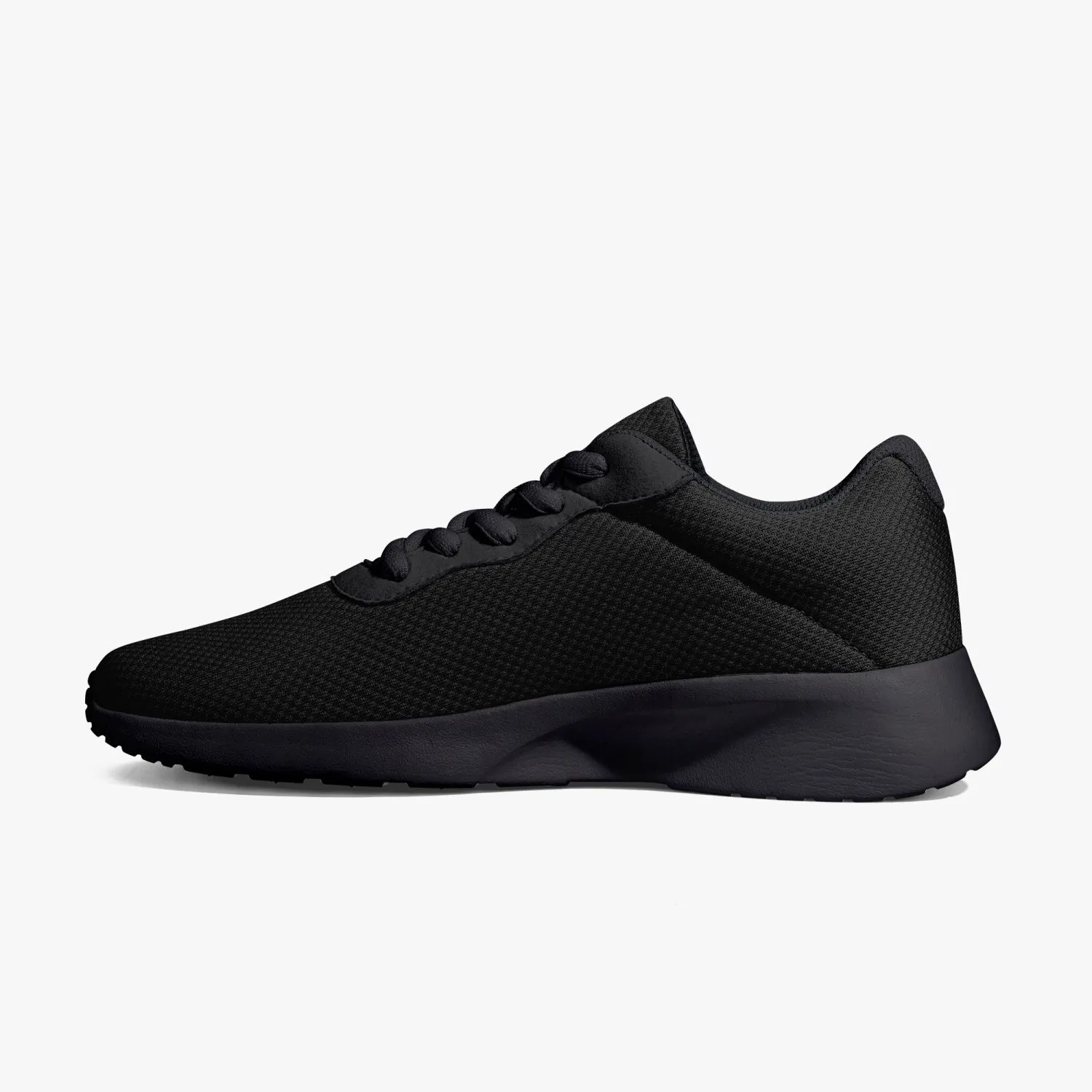 Black Solid Color Unisex Sneakers, Soft Solid Black Color Best Lifestyle Unisex Casual Designer Mesh Running Shoes With Black Soles