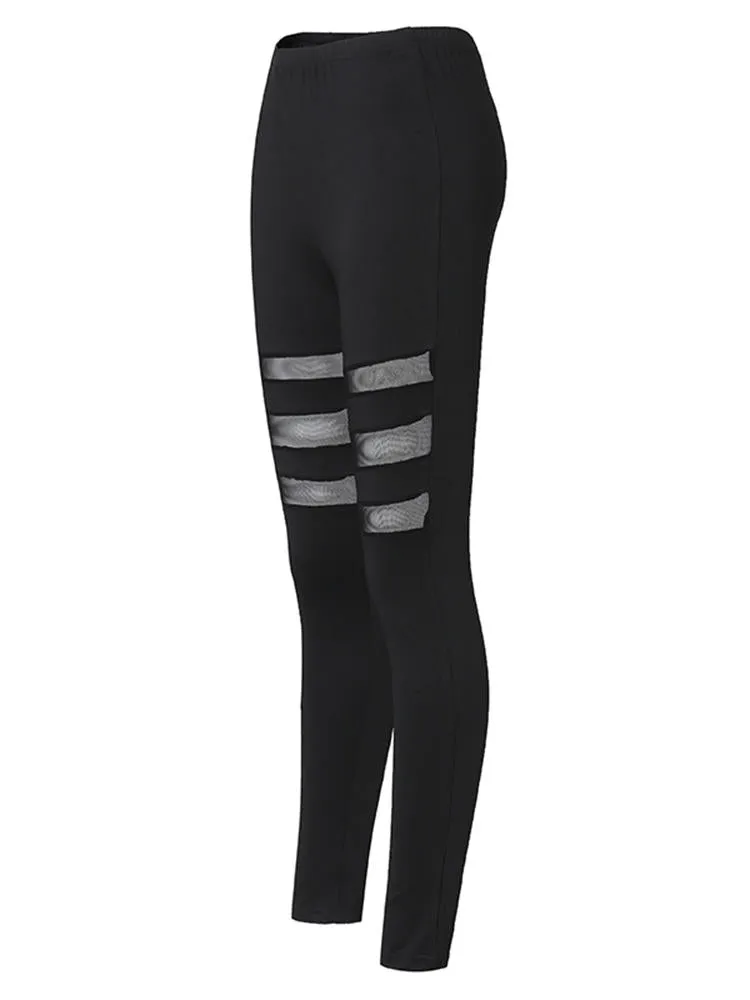 Black Women Mesh Insert Yoga Running Leggings