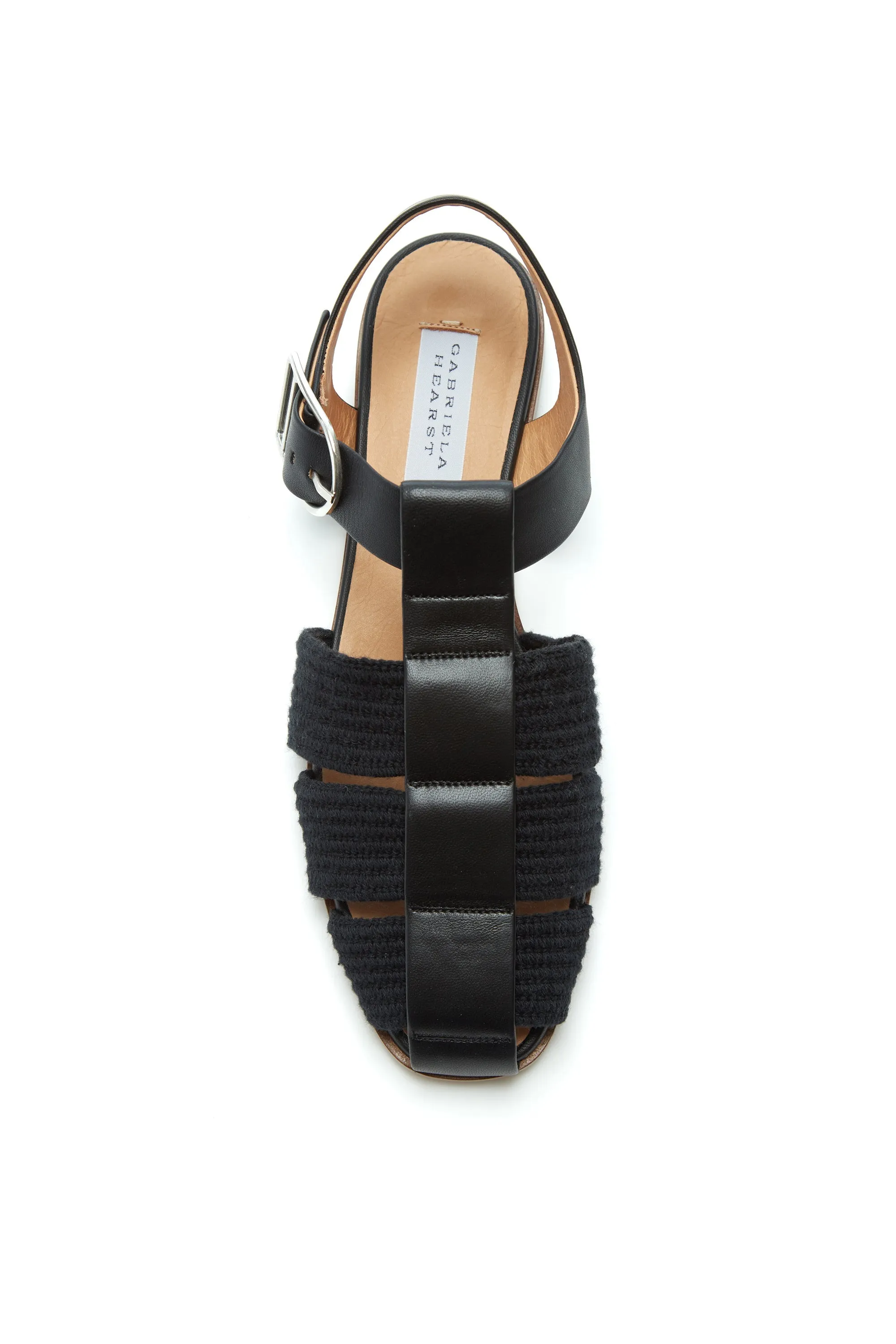 Calla Sandal in Black Leather Crochet