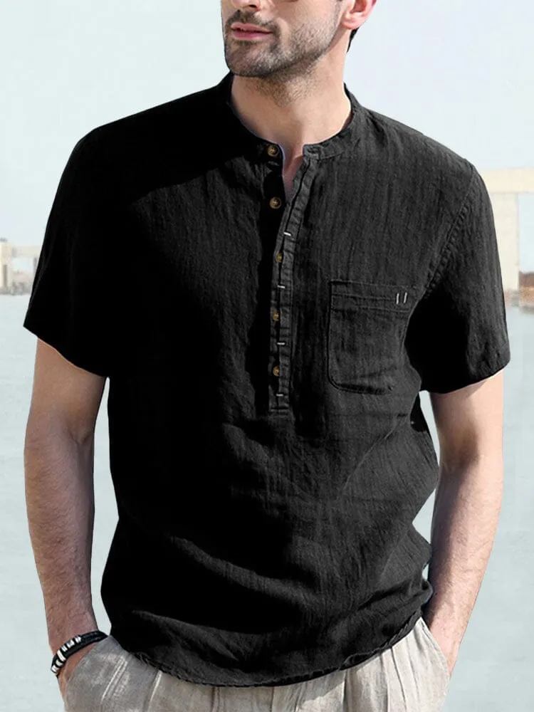 Casual Half Button Cotton Linen Shirt