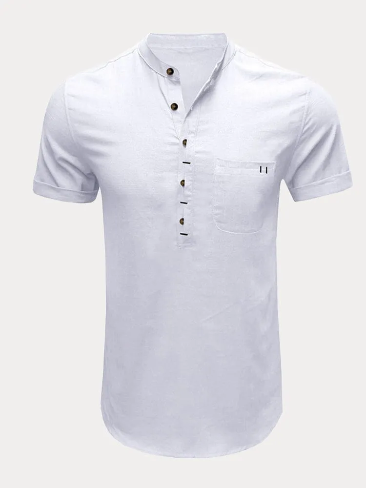 Casual Half Button Cotton Linen Shirt