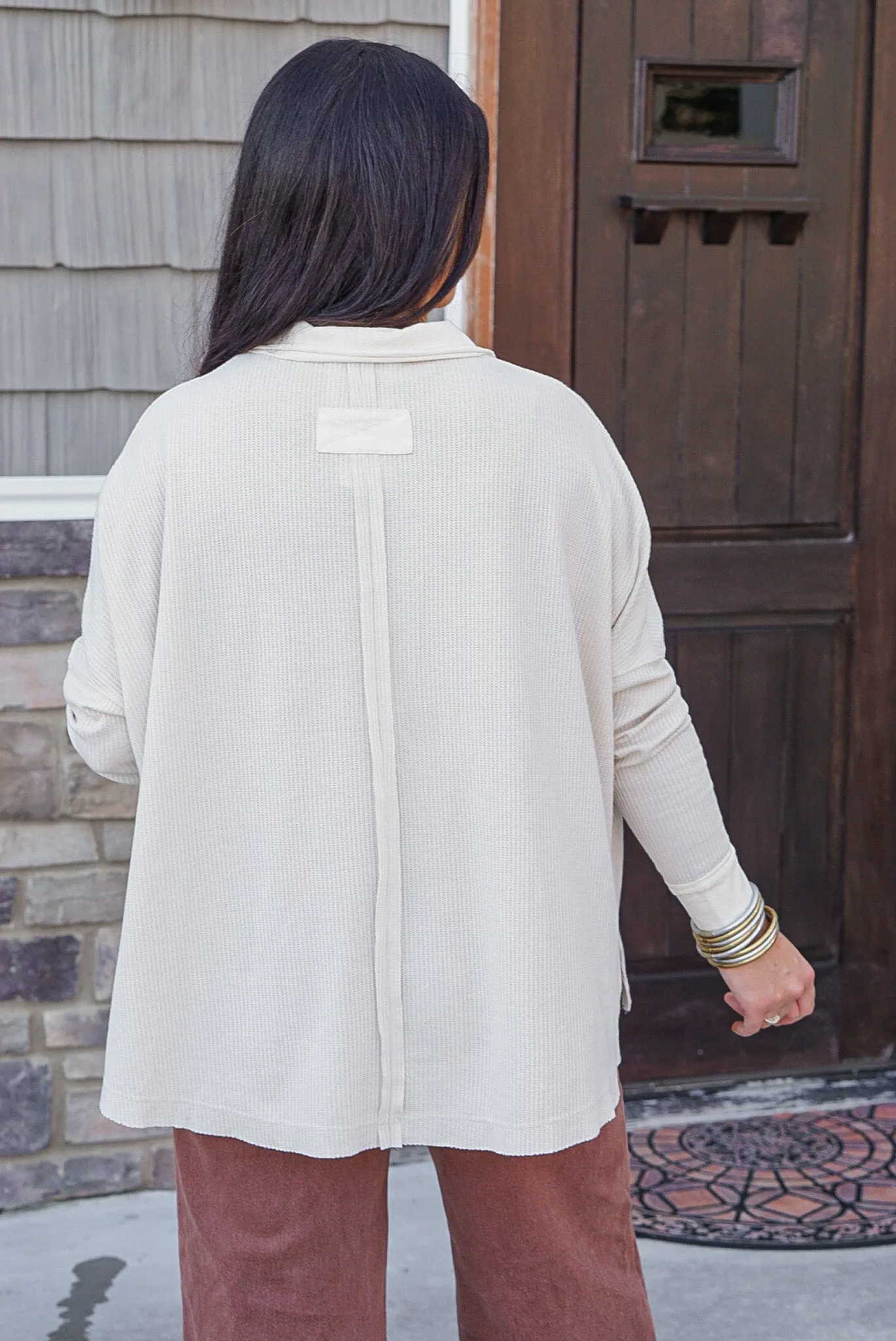 Casual Perfection Ivory Waffle Top