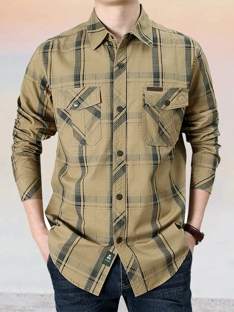 Casual Pure Cotton Plaid Long Sleeve Shirt