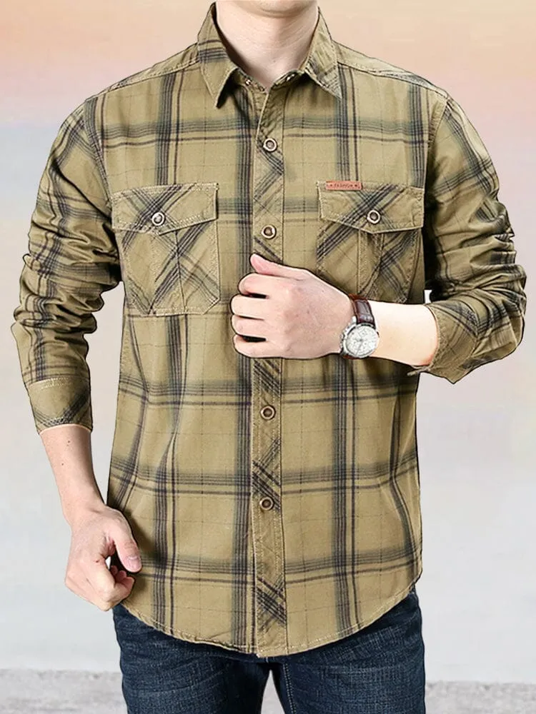 Casual Pure Cotton Plaid Long Sleeve Shirt