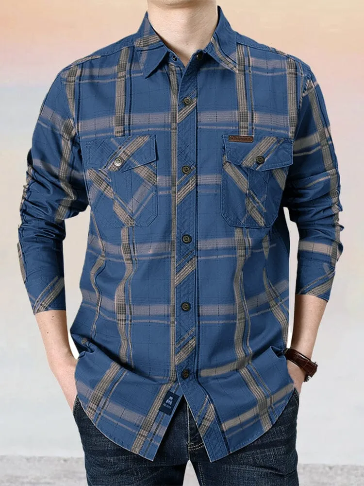 Casual Pure Cotton Plaid Long Sleeve Shirt