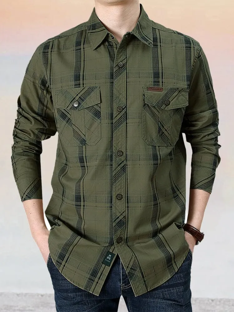 Casual Pure Cotton Plaid Long Sleeve Shirt