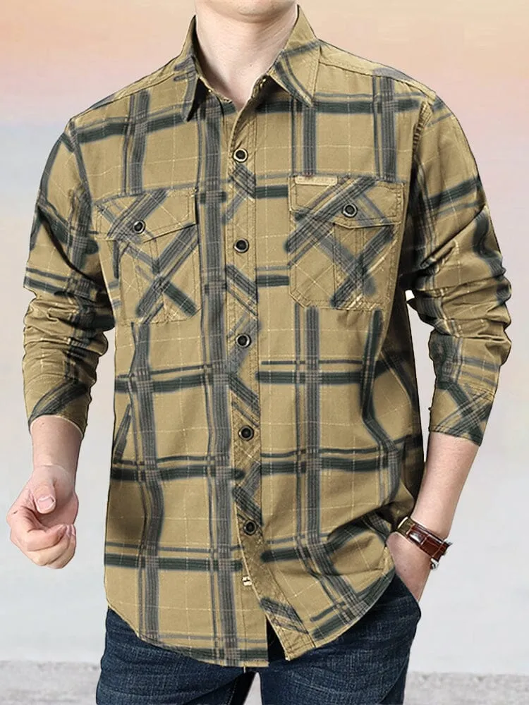 Casual Pure Cotton Plaid Long Sleeve Shirt