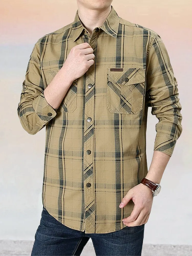 Casual Pure Cotton Plaid Long Sleeve Shirt