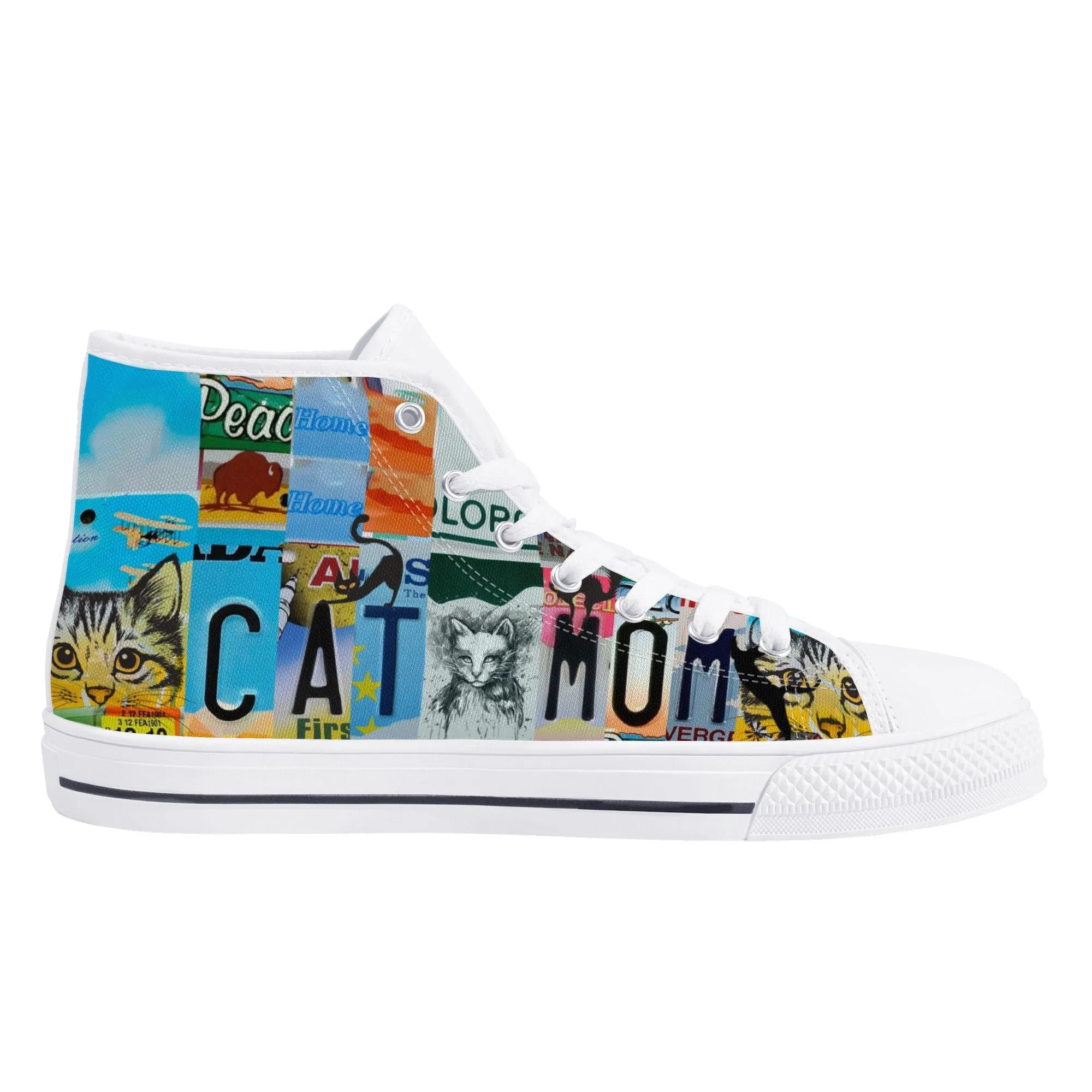 Cat Mom License Plate Womens High Top Canvas Shoes