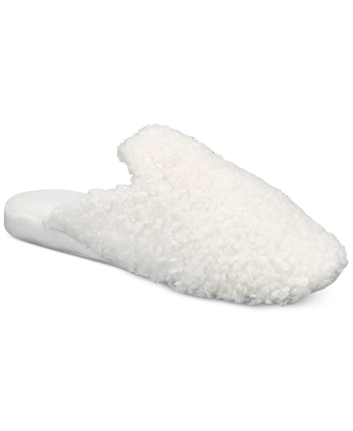 Charter Club Women's Faux-Sherpa Memory Foam Slippers, White, S (5-6)