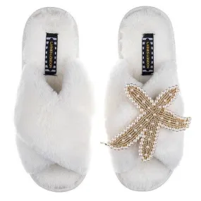 Classic Laines Slippers Pearl & Gold Starfish Brooch in Cream