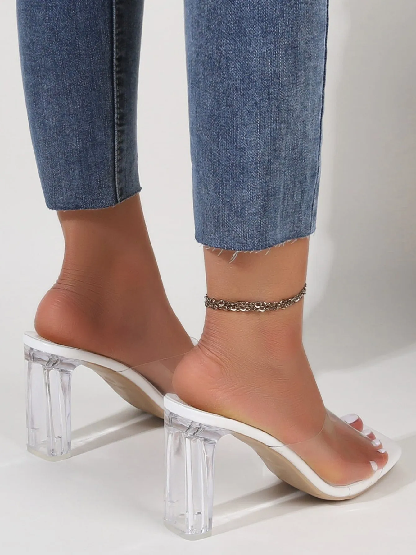 Clear Chunky Heeled Mules