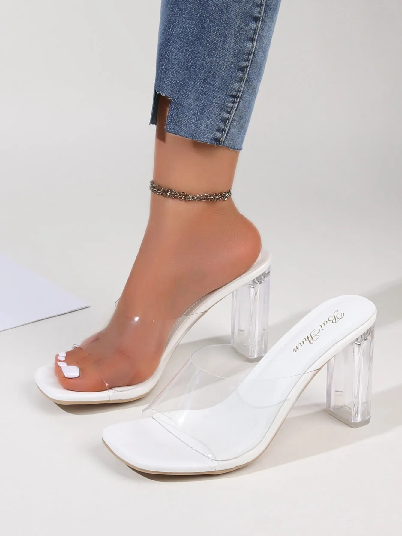 Clear Chunky Heeled Mules