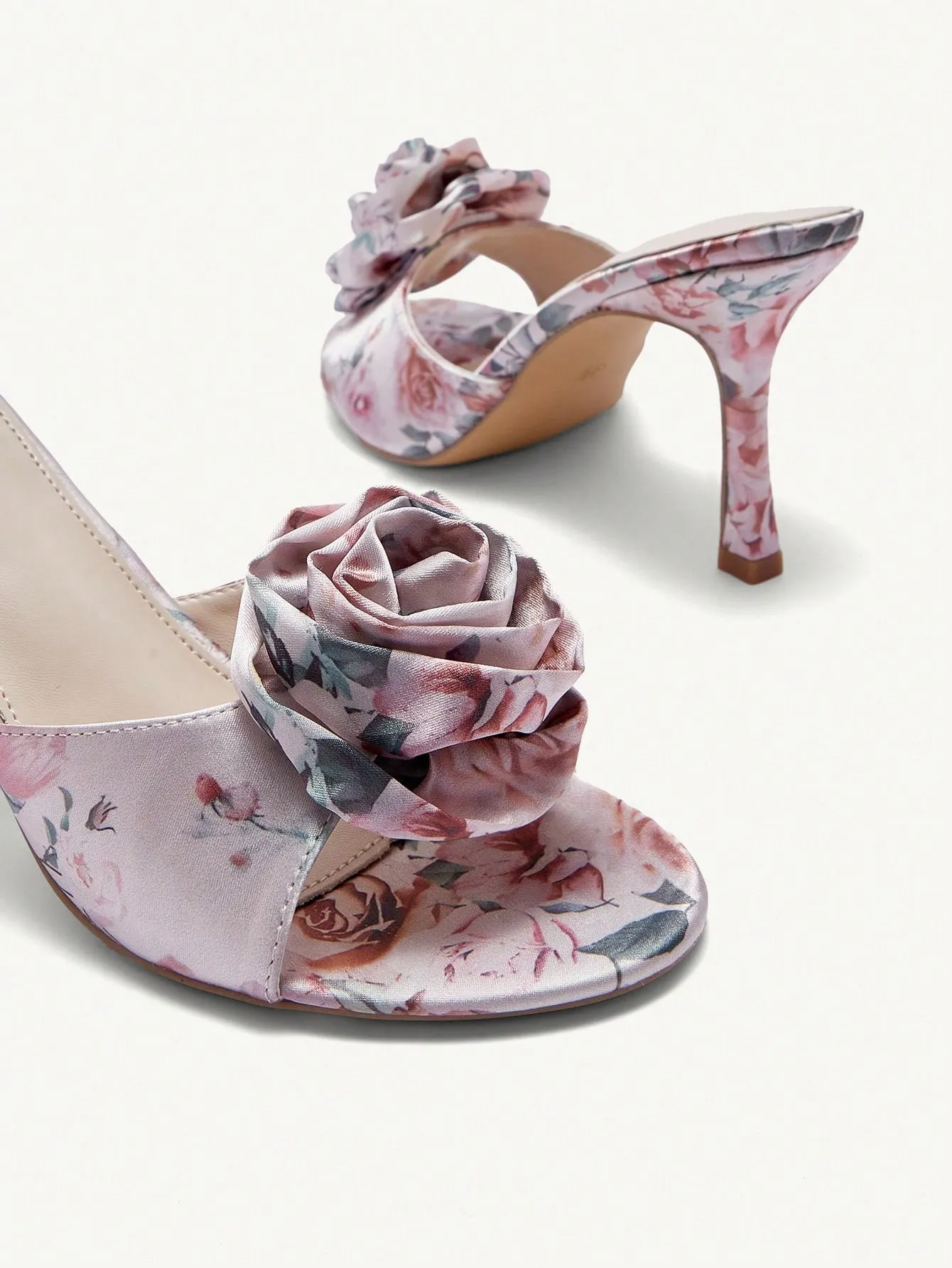 CUCCOO CHICEST Round Toe Thin High Heel Rose Printed Simple Fashionable Slip-On Women's High-Heeled Sandals