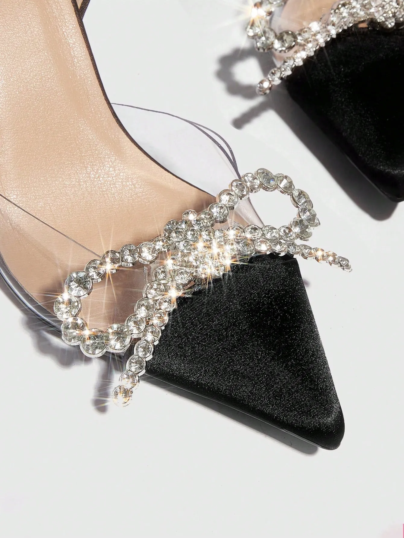 CUCCOO CHICEST Woman Shoes Rhinestone Decor Pyramid Black Heeled Slingback Fashion Pumps For Summer Graduation Heels Prom Heels Vacation Shoes Summer Sale Elegant Heels Back To School Shoes College Student Shoes