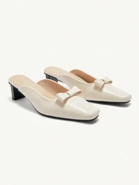 CUCCOO CHICEST Women's Elegant And Simple, Square Toe, Thick-Heeled, Beige Shoes With Bow