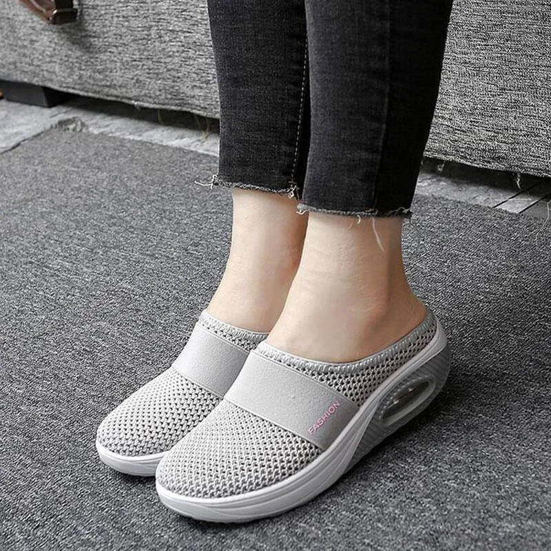 Libiyi Women Daily Fly Knit Fabric Summer Air Cushion Mule Slippers