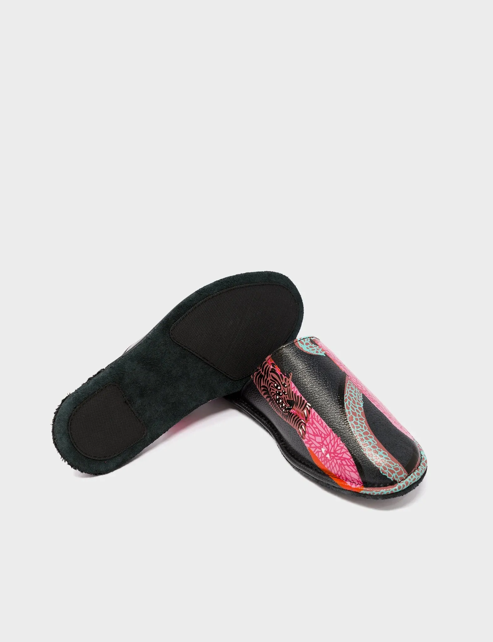 Marcelo Black Leather Slippers - Tangle Rumble Print