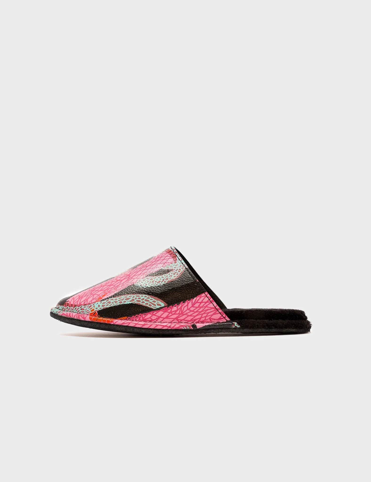 Marcelo Black Leather Slippers - Tangle Rumble Print