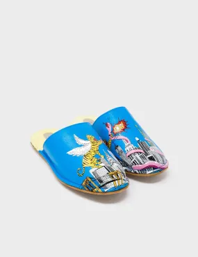 Marcelo Hawaii Blue Leather Slippers - Herocity Print