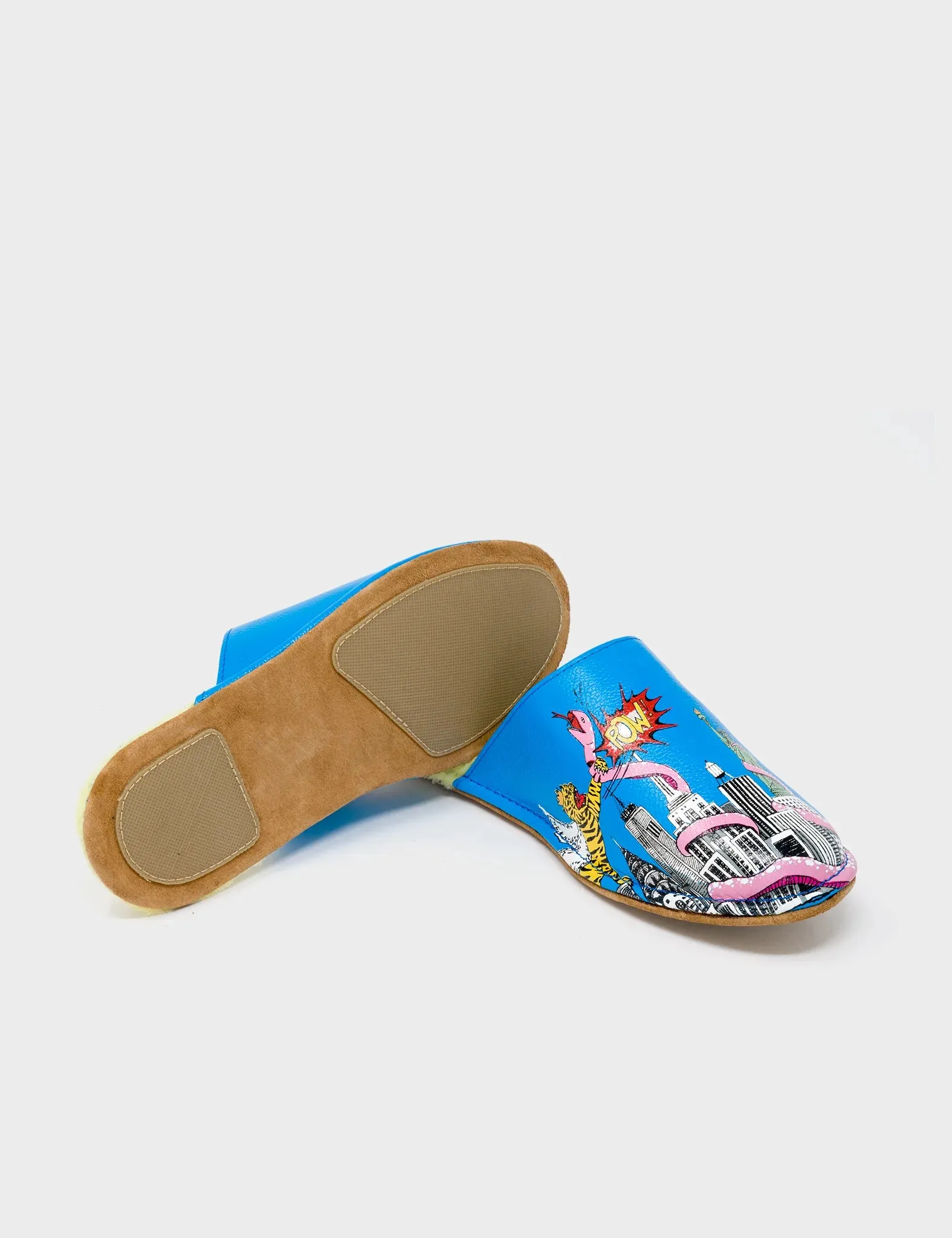 Marcelo Hawaii Blue Leather Slippers - Herocity Print