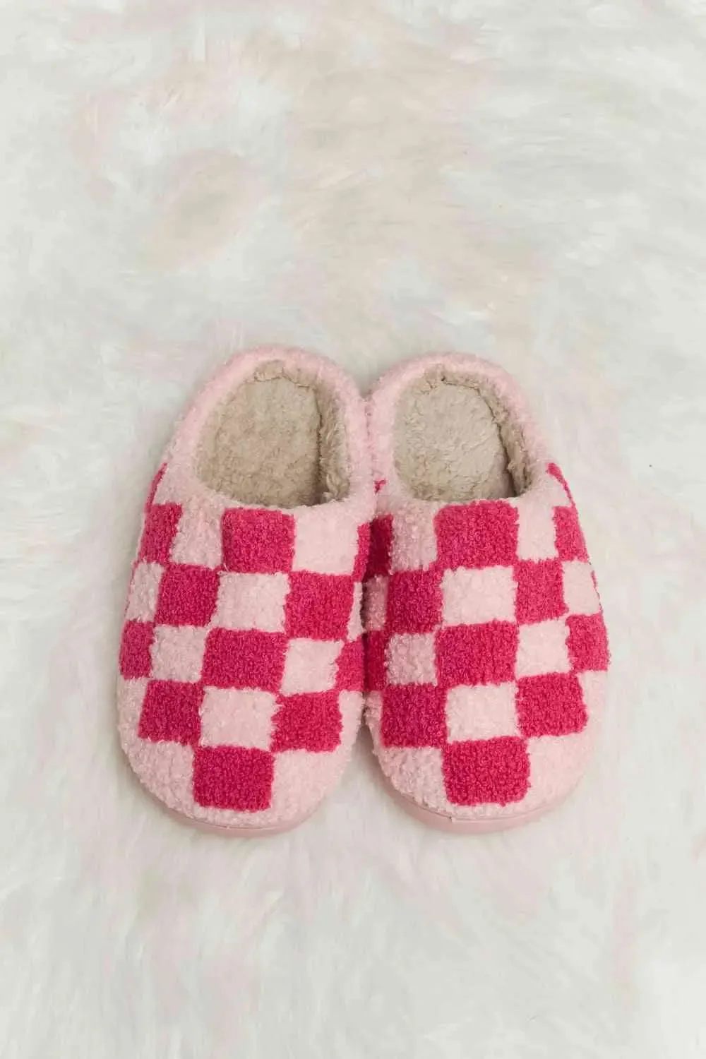 Melody Checkered Print Plush Slide Slippers