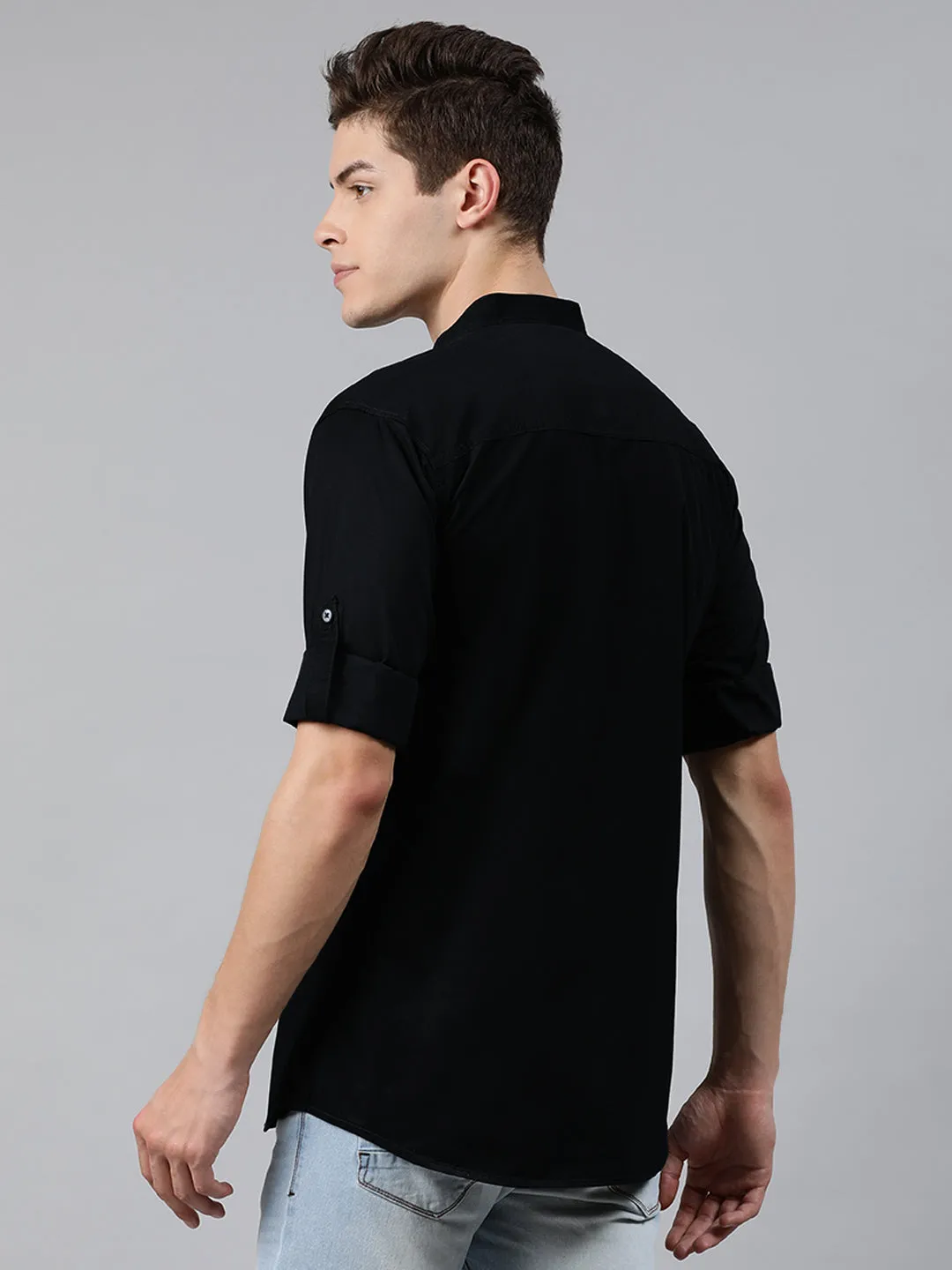 Men Black Slim Fit Solid Casual Shirt