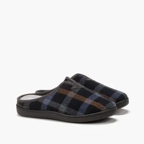 Mens Bedroom Slippers Navy Check Mule Check Plumaflex Memory Foam R12009