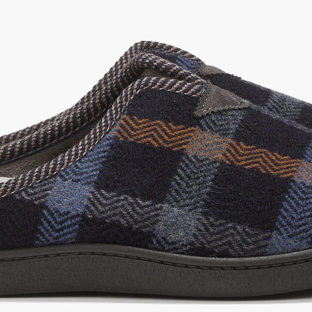 Mens Bedroom Slippers Navy Check Mule Check Plumaflex Memory Foam R12009