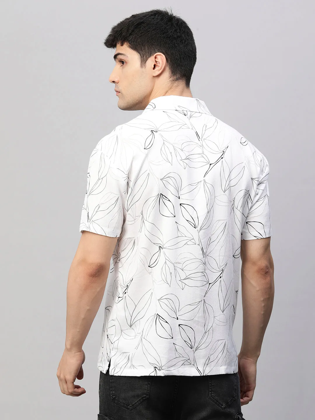 Mens Cuban Collar Printed Casual Shirt