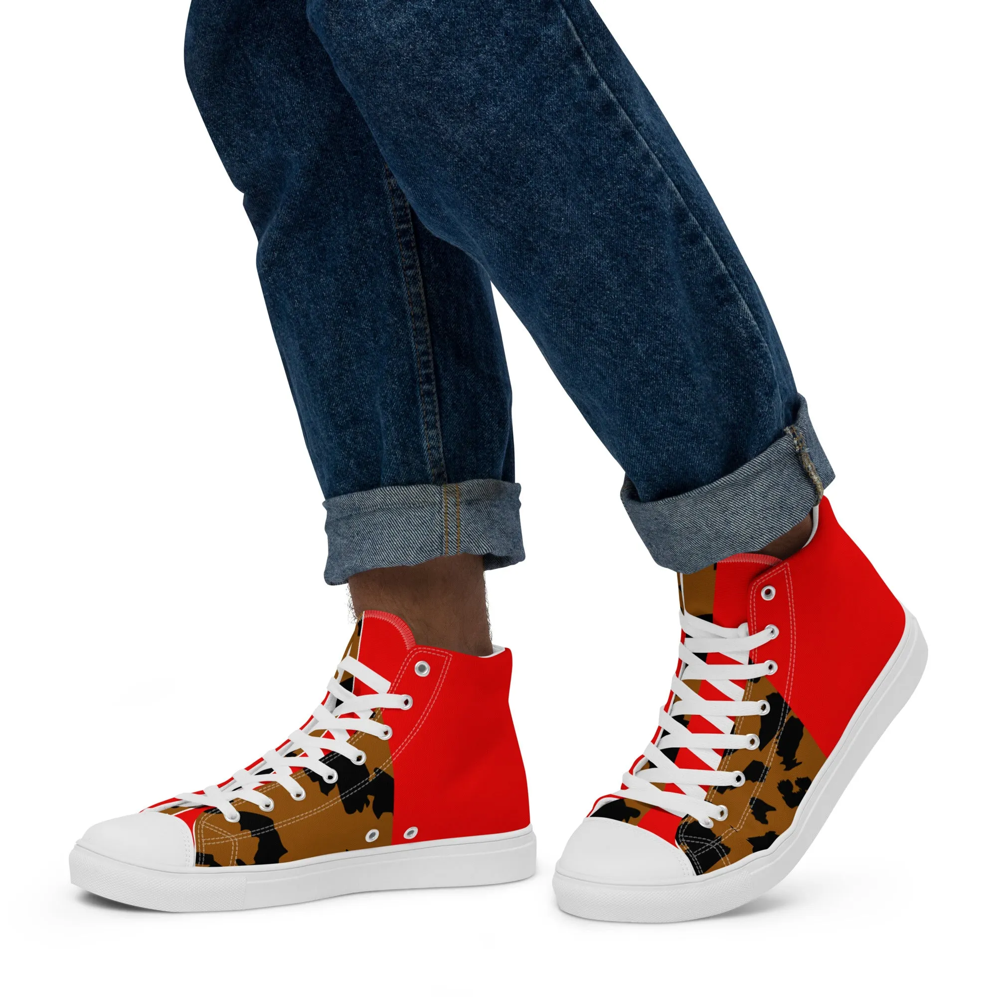 Men’s high top canvas shoes Leopard and Red