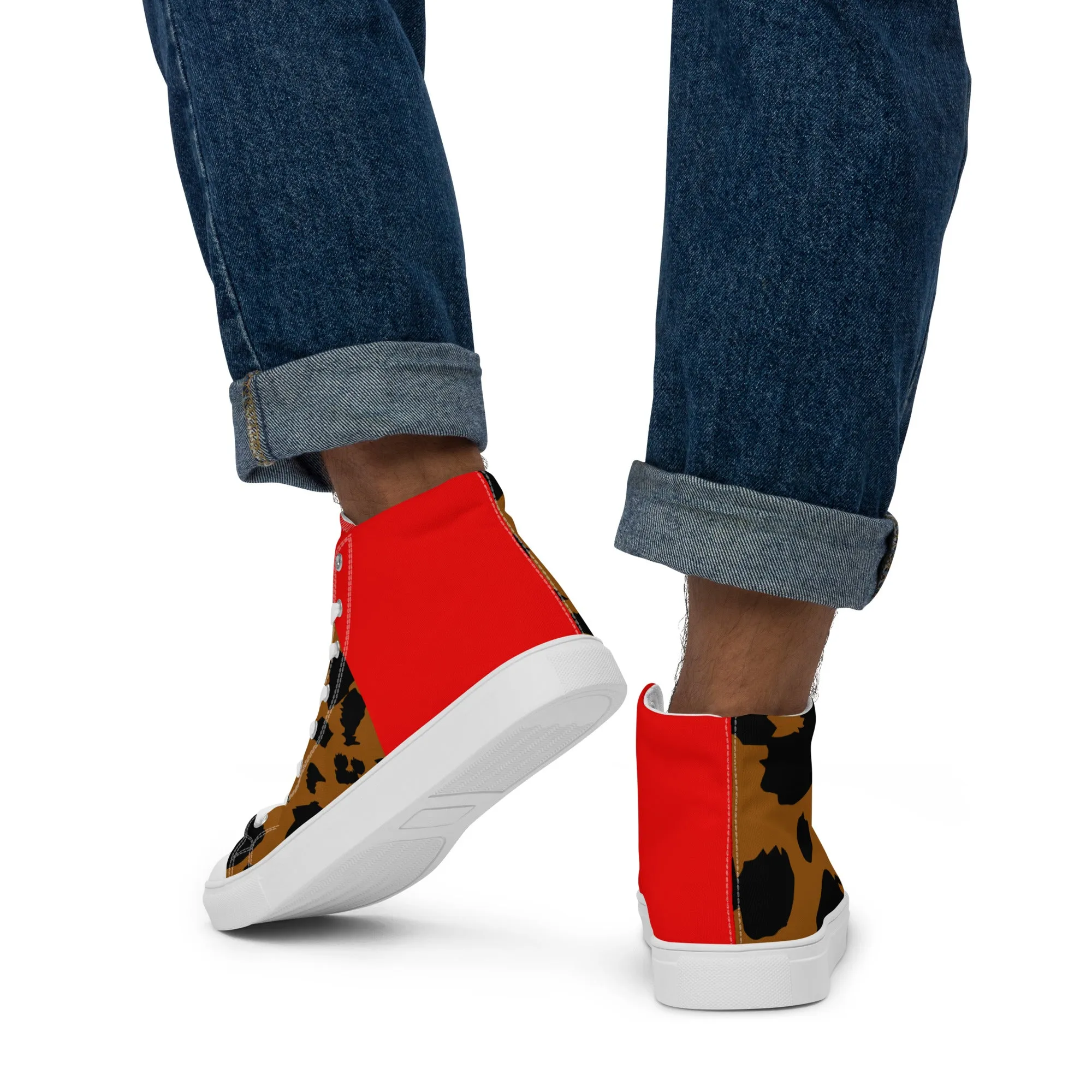 Men’s high top canvas shoes Leopard and Red